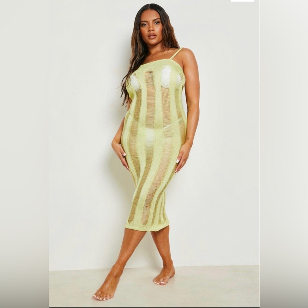 boohoo Swim Cover-up Beach Dress Lime 18